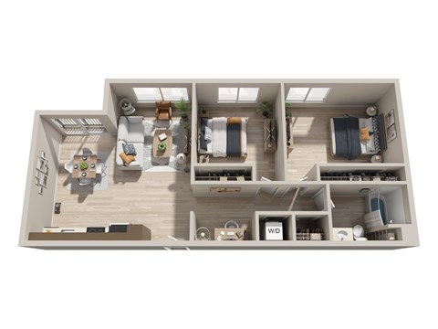 Floor plan for 2 beds, 1 bath, 1020 sqft